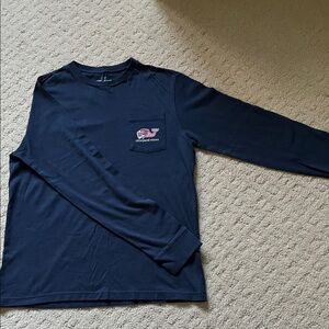 Vineyard Vines Navy Shirt with Pink Whale Logo